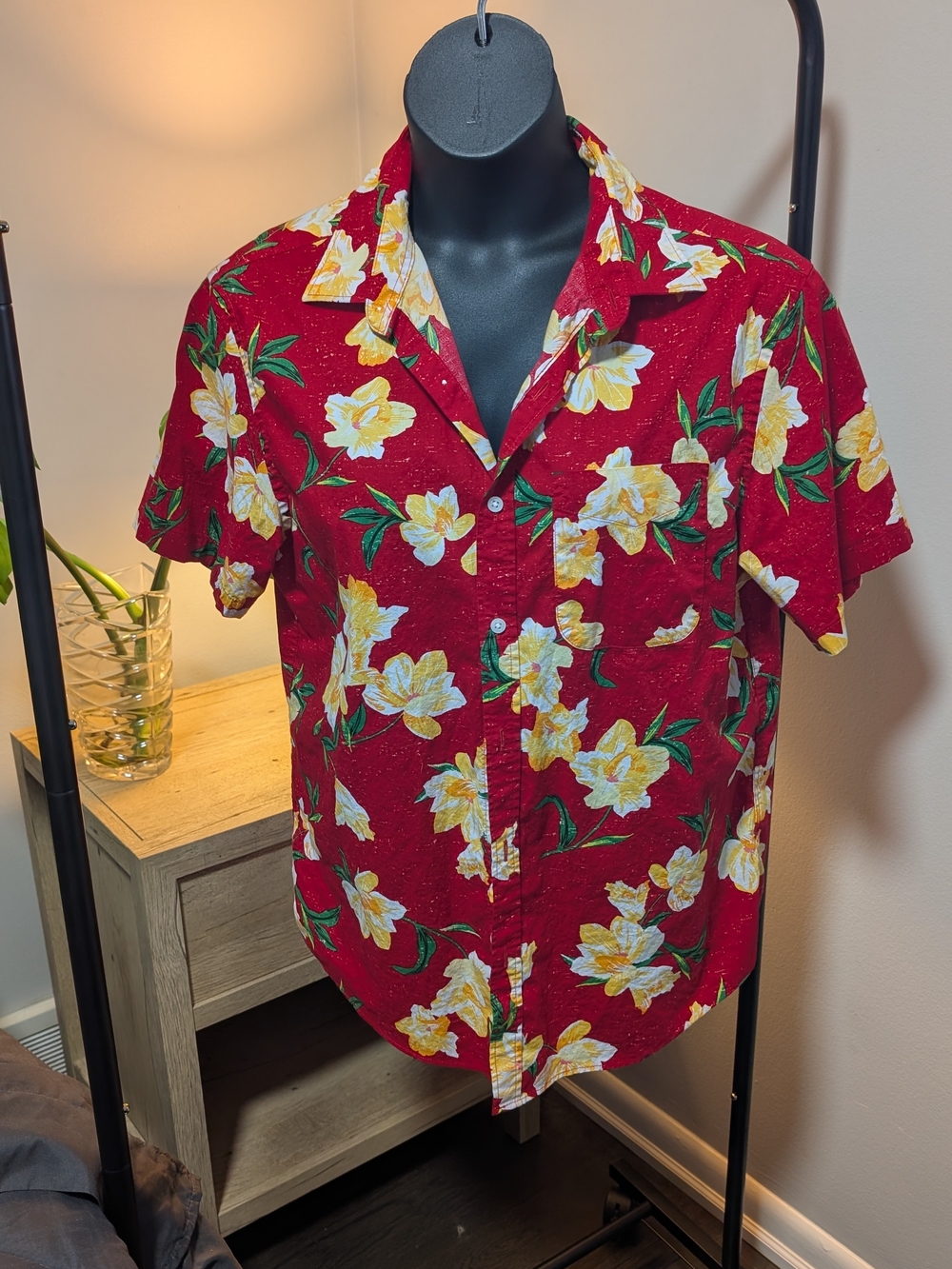 Old Navy Red Hawaiian Floral Short-Sleeve Shirt